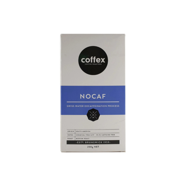 Coffex - Nocaf ground. A 250g bag of decaf ground cofee.