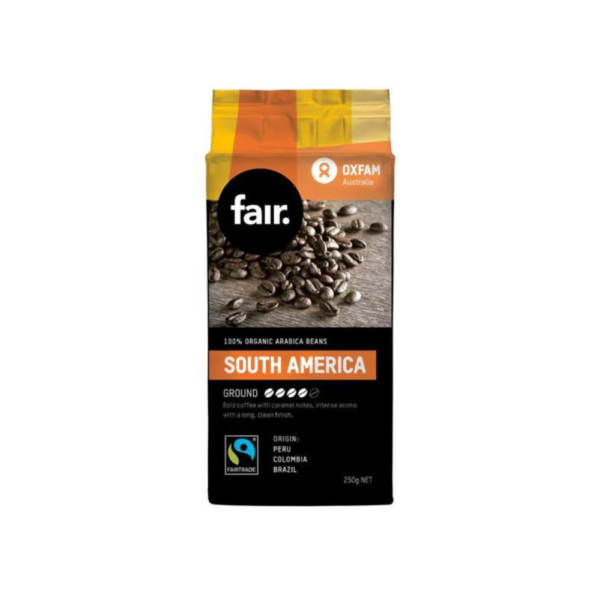 white background with n orange bag of Organic arabica southamerican ground beans