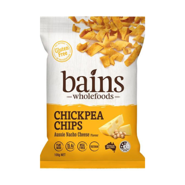 white backgroun with a yellow image of a chickpea chips bag