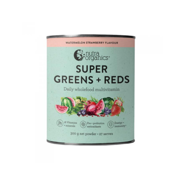 Nutra Organics Super Greens + Reds Watermelon Strawberry Flavour