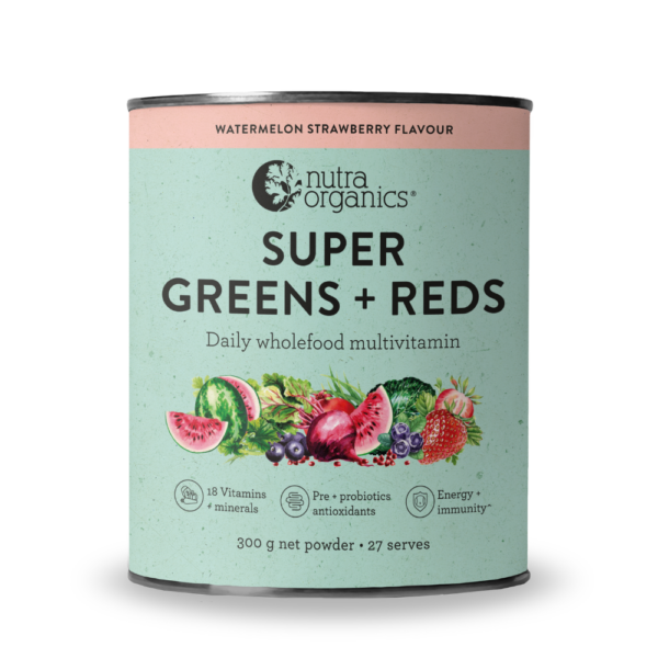 Nutra Organics Super Greens + Reds Watermelon Strawberry Flavour